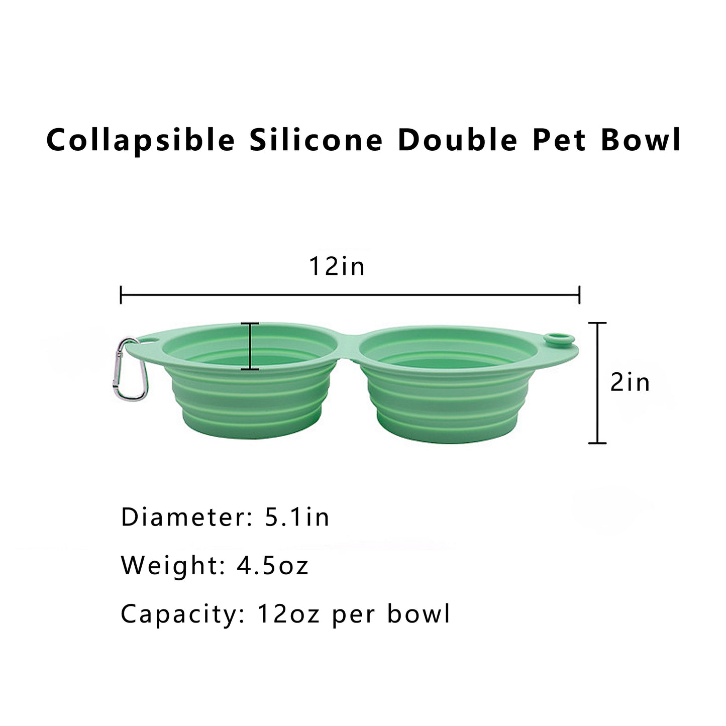 Collapsible Silicone Double Pet Bowl with Clip, Lightweight Travel Food and Water Feeder