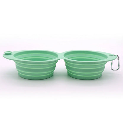 Collapsible Silicone Double Pet Bowl with Clip, Lightweight Travel Food and Water Feeder