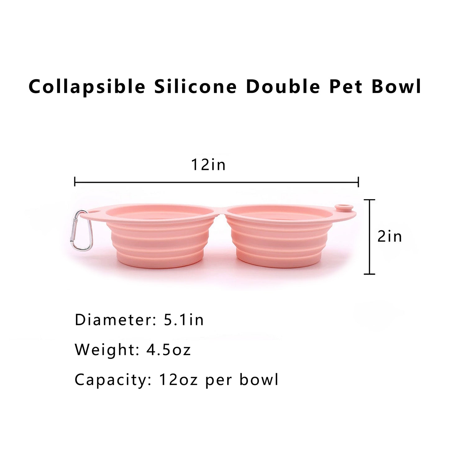 Collapsible Silicone Double Pet Bowl with Clip, Lightweight Travel Food and Water Feeder