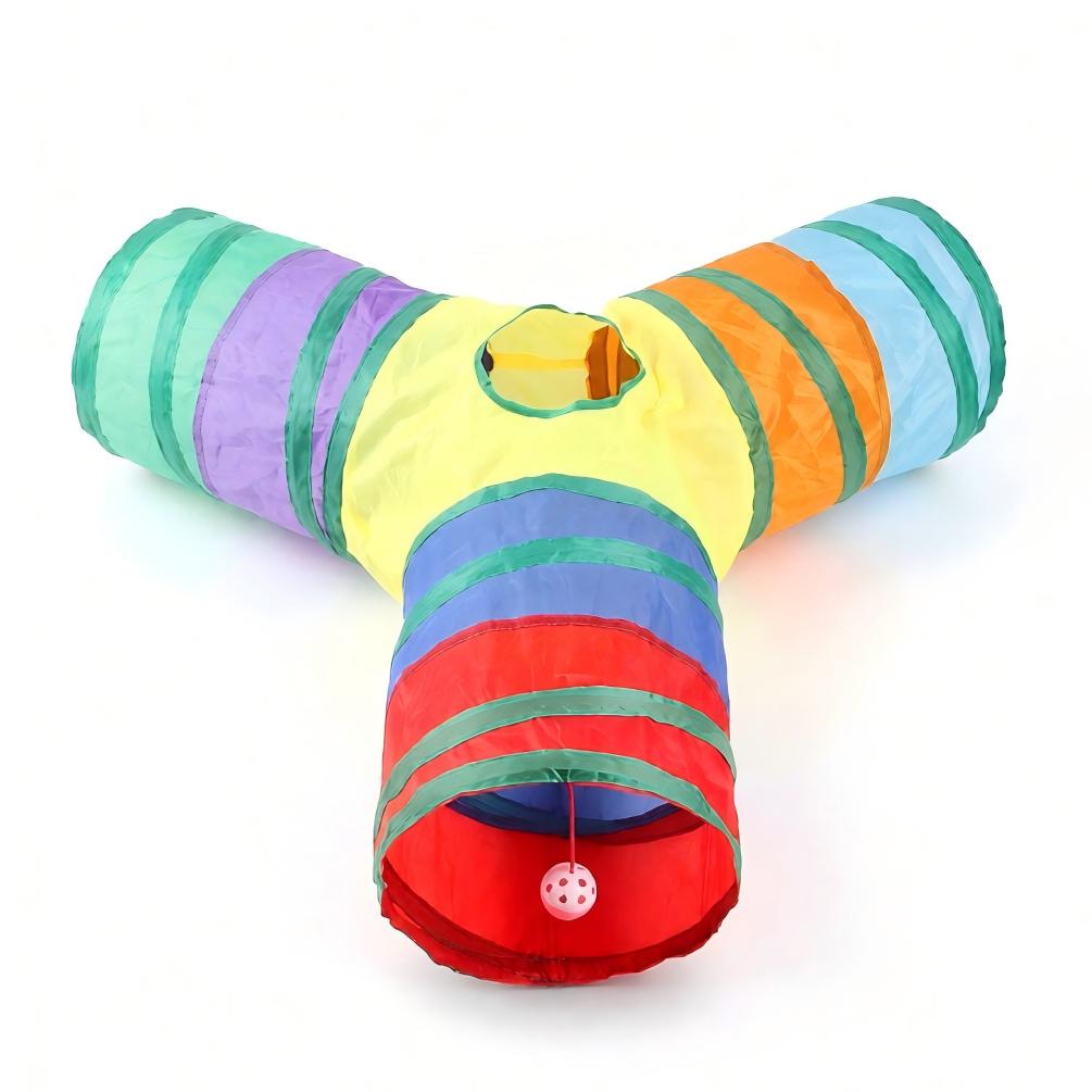 3 Way Cat Tunnel Toy with Crinkle Fabric Peek Hole and Hanging Ball Collapsible Cat Play Tunnel