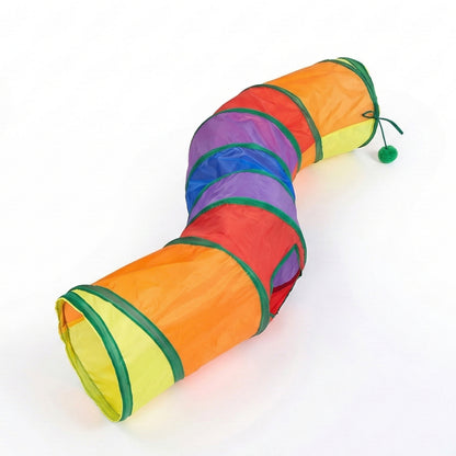S Shaped Cat Tunnel Toy with Peek Hole and Hanging Ball Collapsible Indoor Cat Play Tunnel