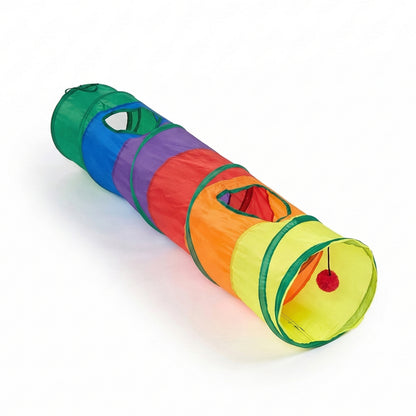 Cat Tunnel Toy with Crinkle Fabric Peek Hole and Hanging Ball Collapsible Indoor Cat Play Tunnel