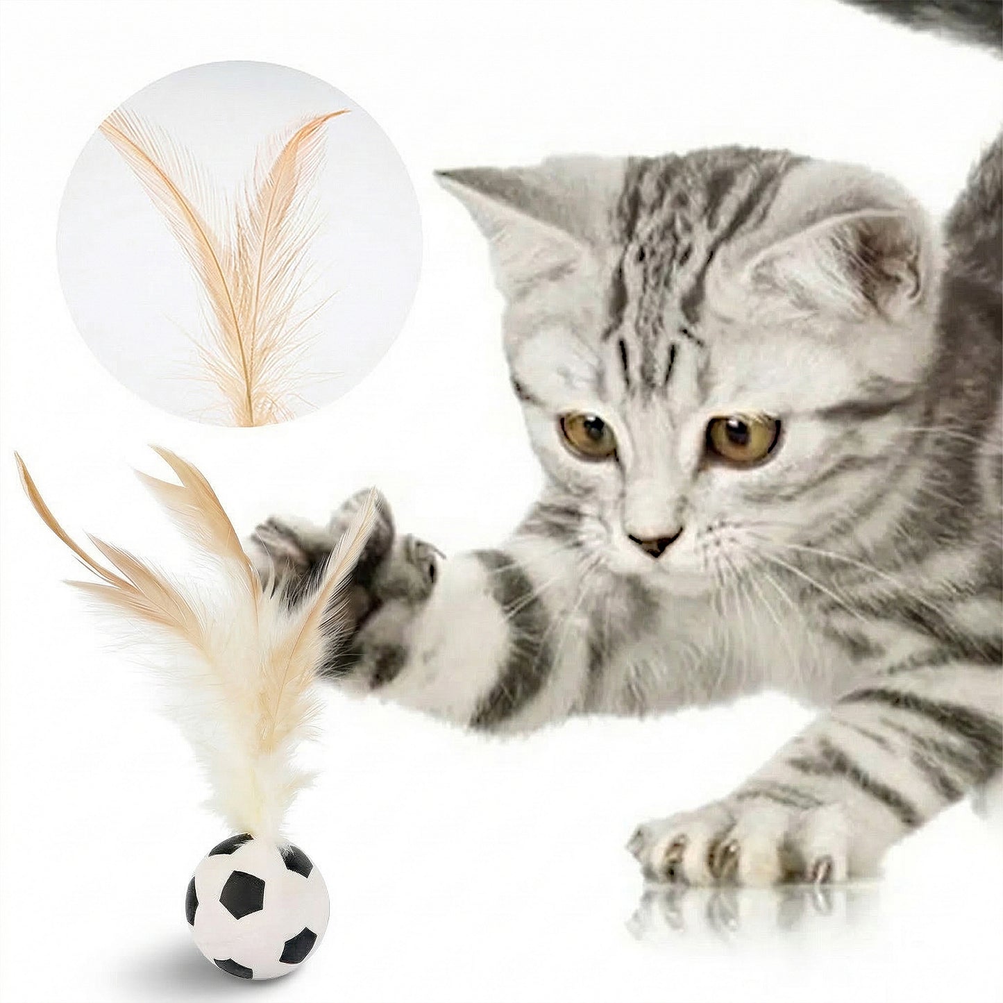 Interactive Feather Cat Toy Balls with Natural Feathers Bouncy Cat Toys for Indoor Cats 3 Pack