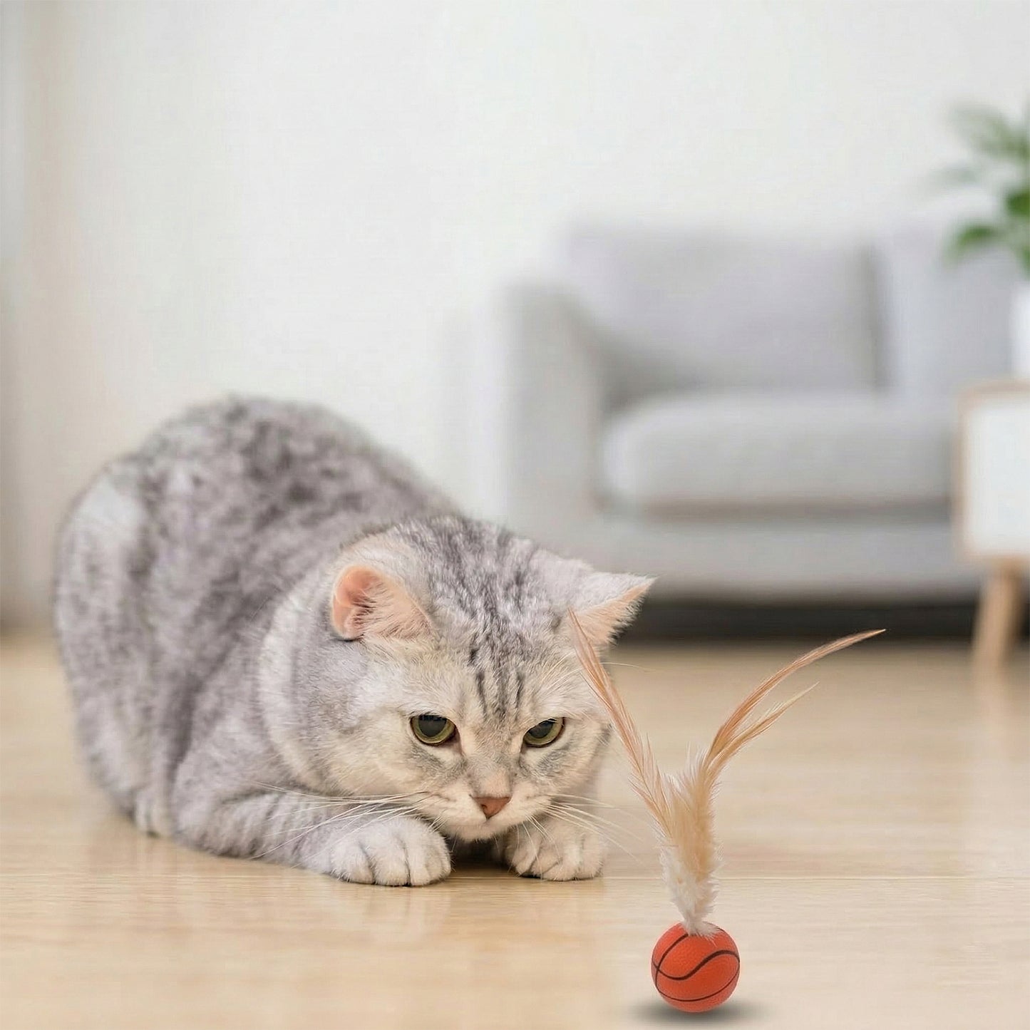 Interactive Feather Cat Toy Balls with Natural Feathers Bouncy Cat Toys for Indoor Cats 3 Pack