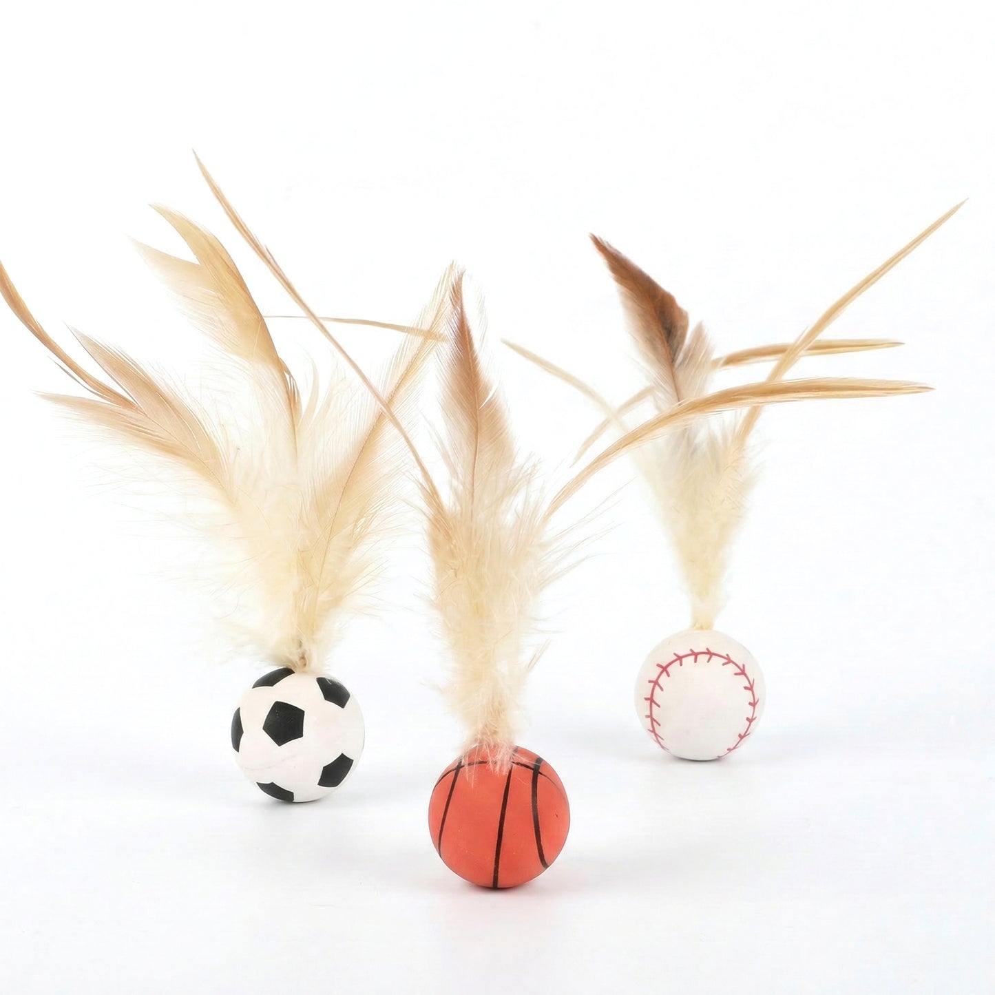 Interactive Feather Cat Toy Balls with Natural Feathers Bouncy Cat Toys for Indoor Cats 3 Pack