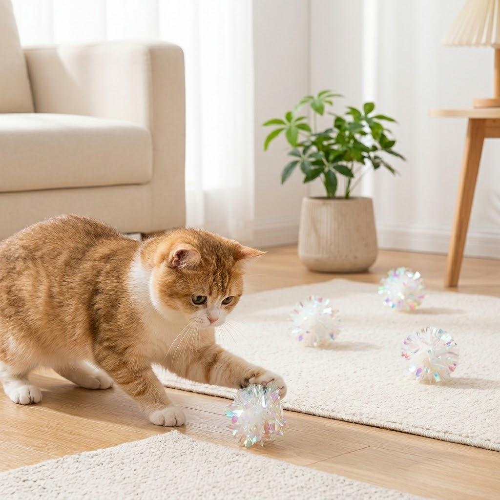 Cat Crinkle Ball Toy Pack of 12 Lightweight Interactive Sound Teaser for Indoor Play