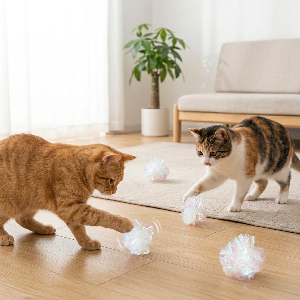 Cat Crinkle Ball Toy Pack of 12 Lightweight Interactive Sound Teaser for Indoor Play