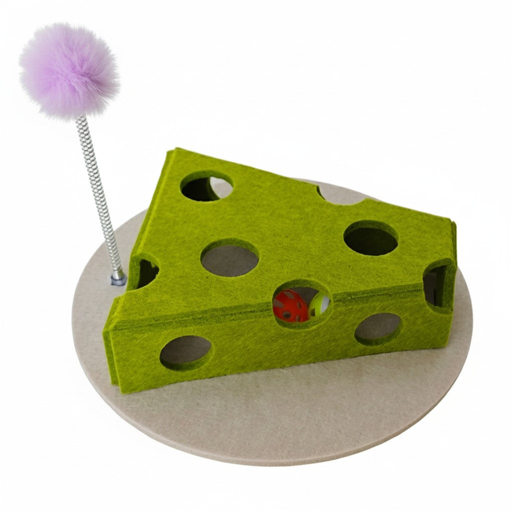 Interactive Cat Puzzle Toy with Balls and Feather Teaser Cheese Shape Enrichment Toys