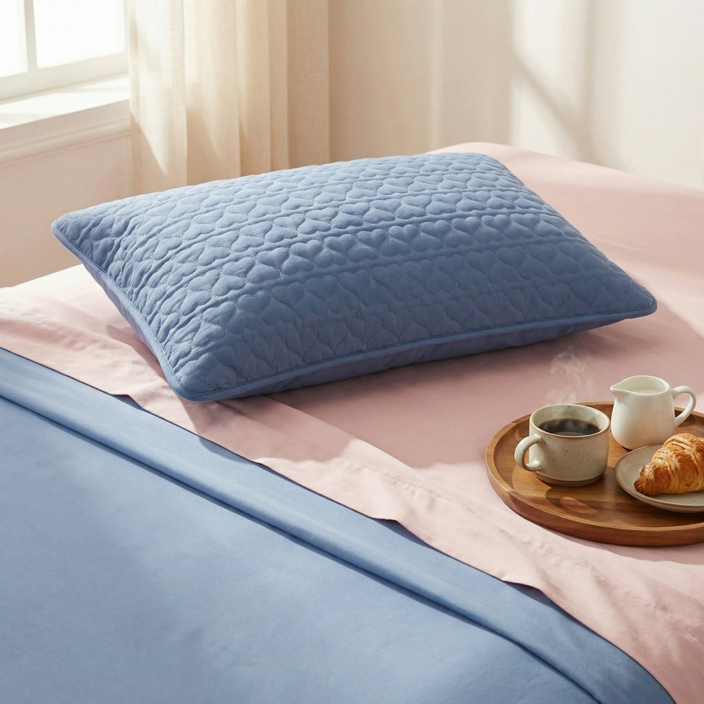2-Pack Heart Quilted Pillowcases with Envelope Closure Decorative Sleep Cover Set 18.9x29in