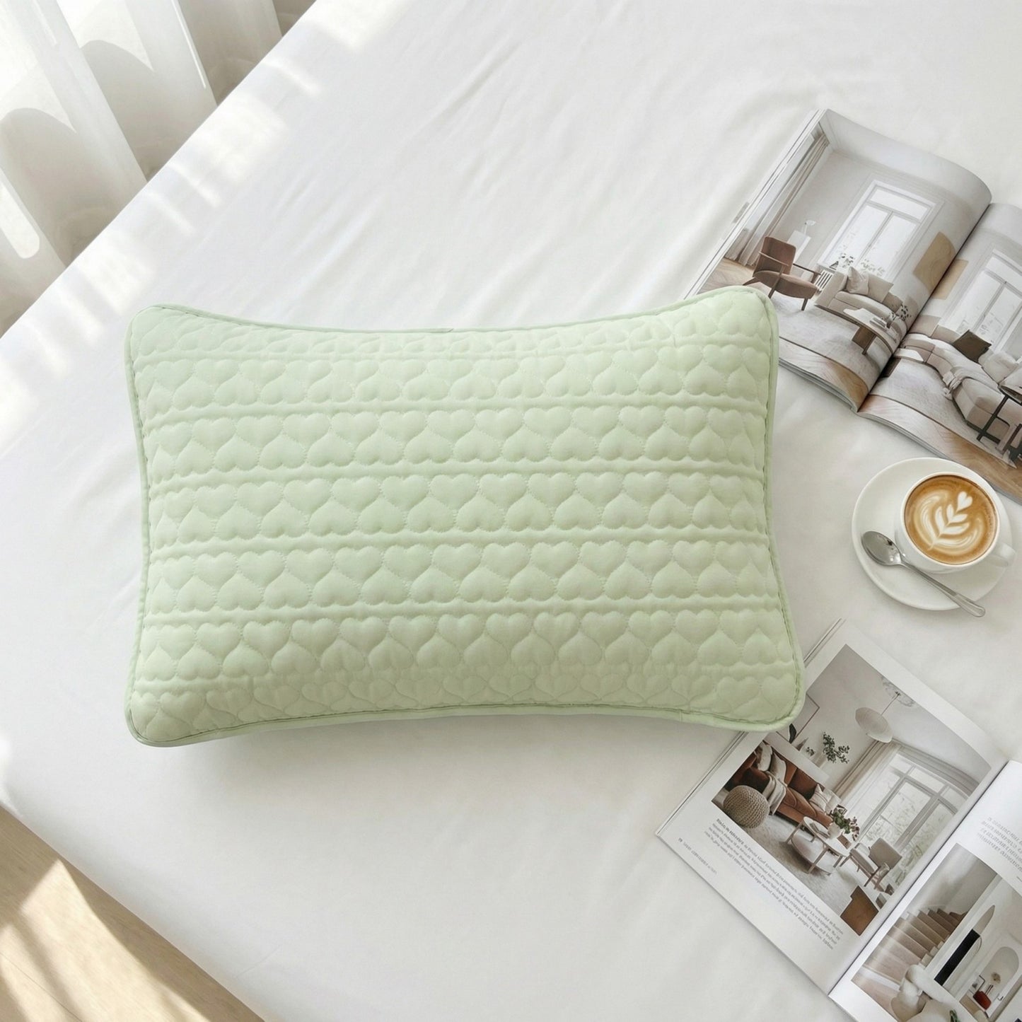 2-Pack Heart Quilted Pillowcases with Envelope Closure Decorative Sleep Cover Set 18.9x29in