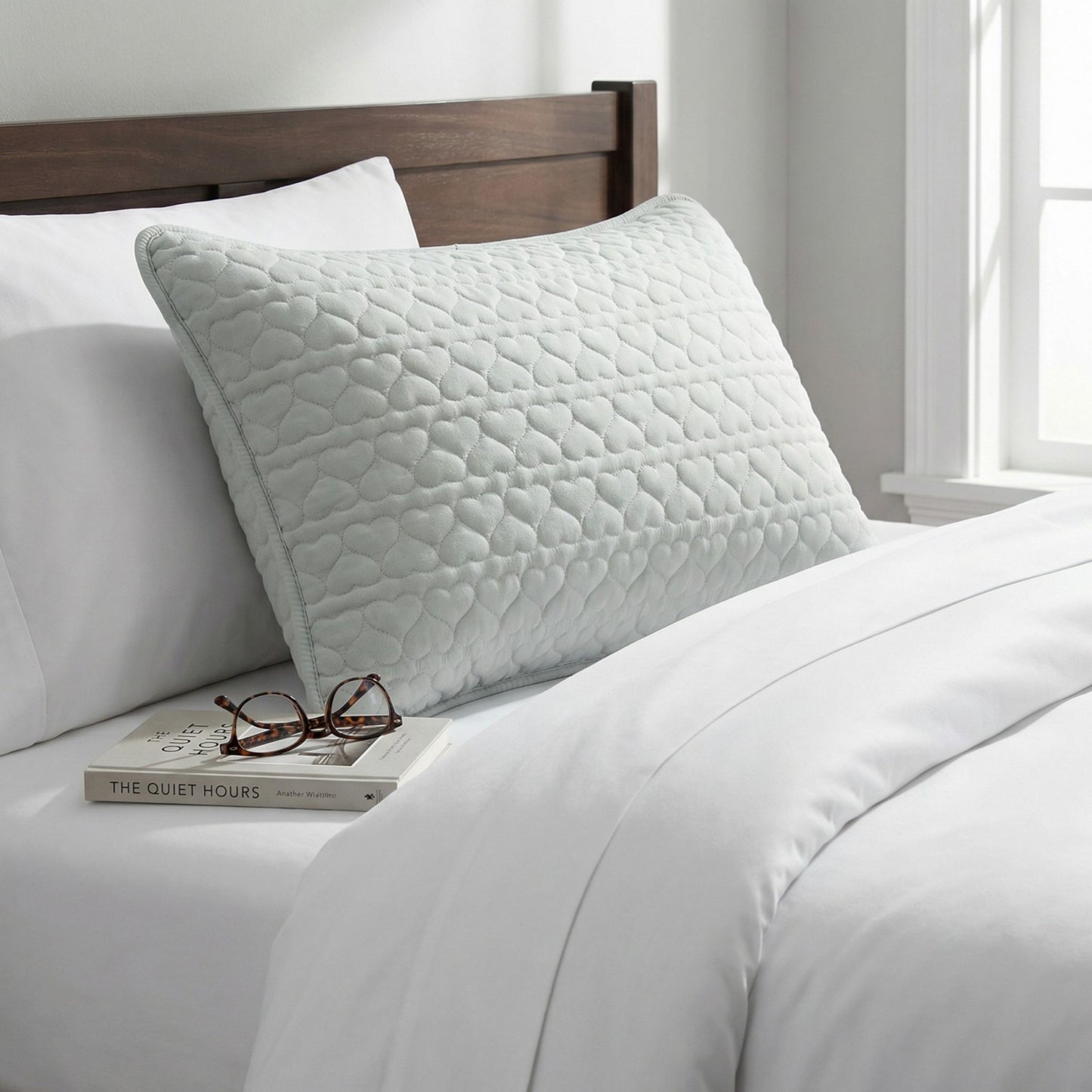 2-Pack Heart Quilted Pillowcases with Envelope Closure Decorative Sleep Cover Set 18.9x29in
