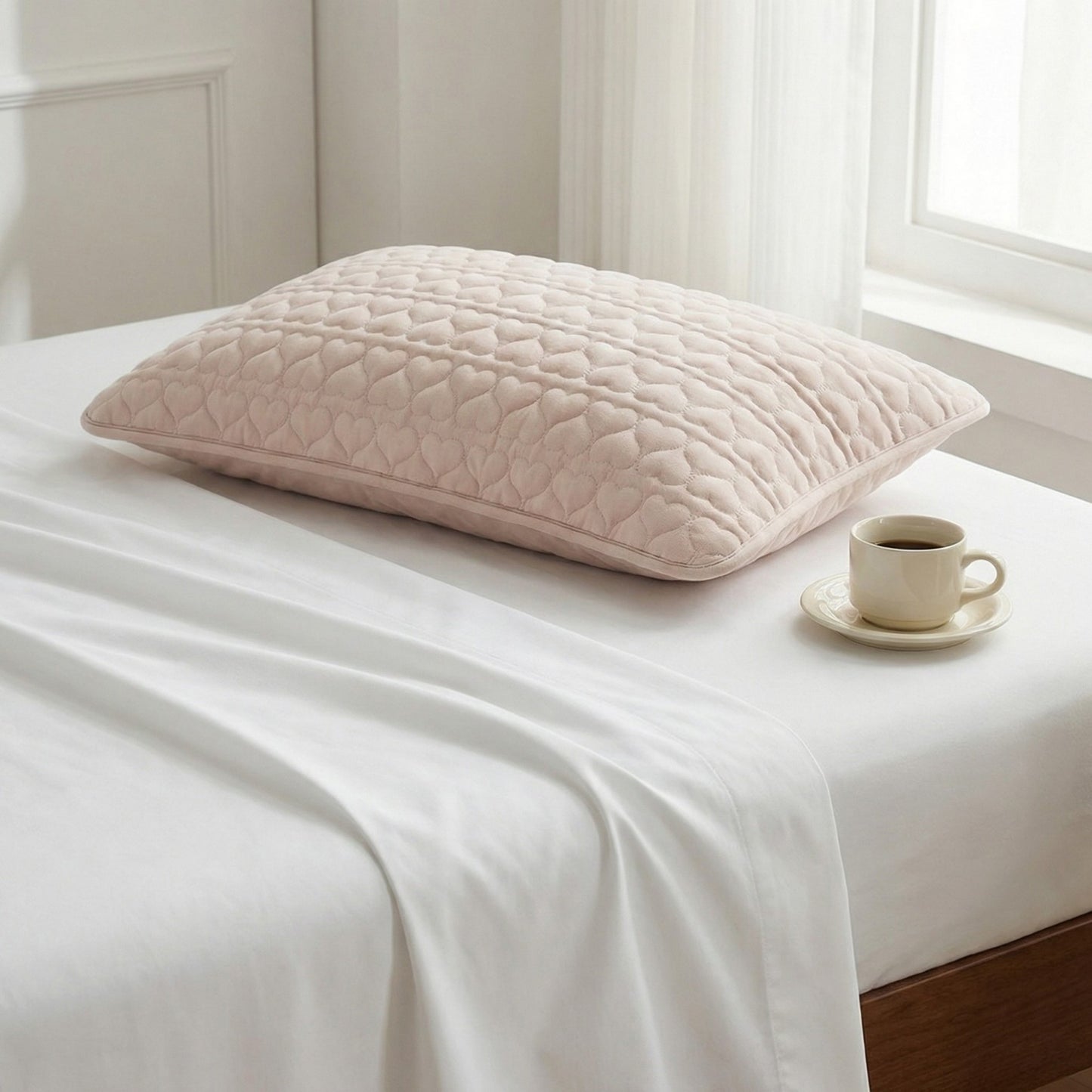 2-Pack Heart Quilted Pillowcases with Envelope Closure Decorative Sleep Cover Set 18.9x29in