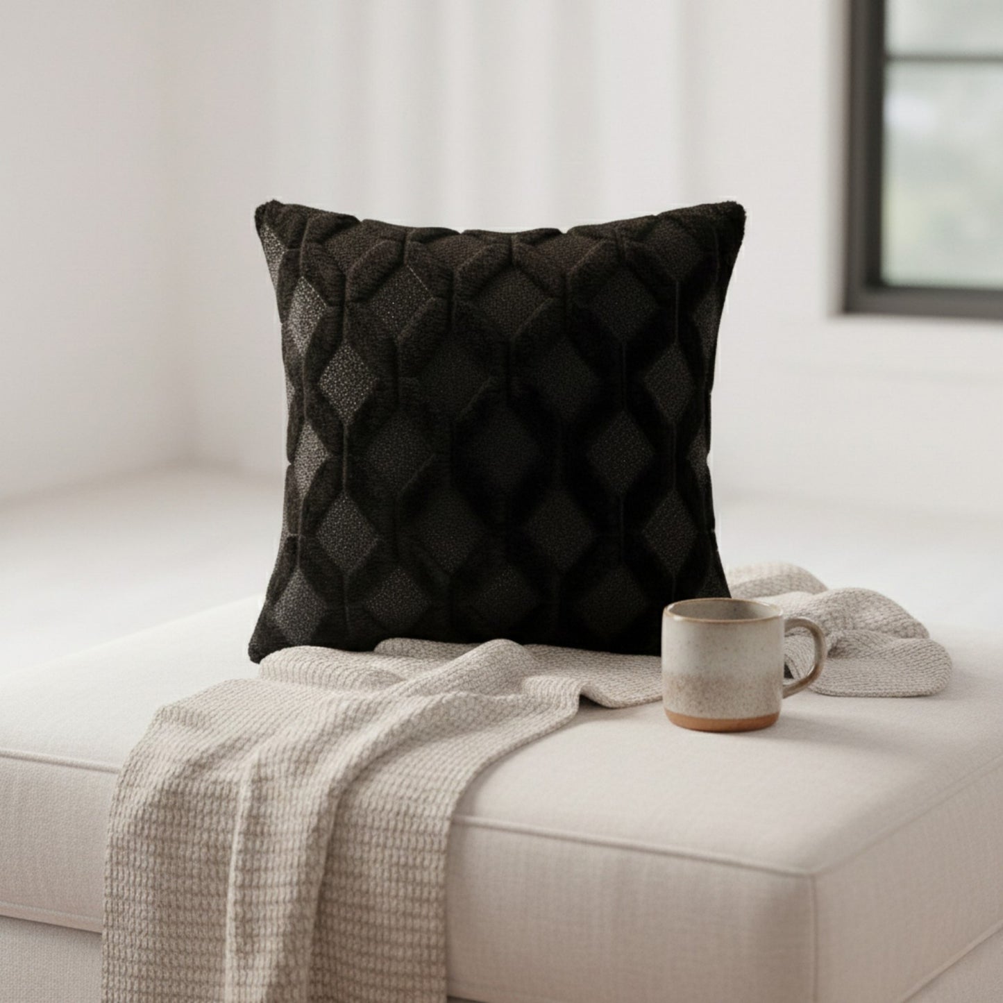 Cable Textured Pillow Cover Decorative Square Cushion Case Single Piece 17.7x17.7in
