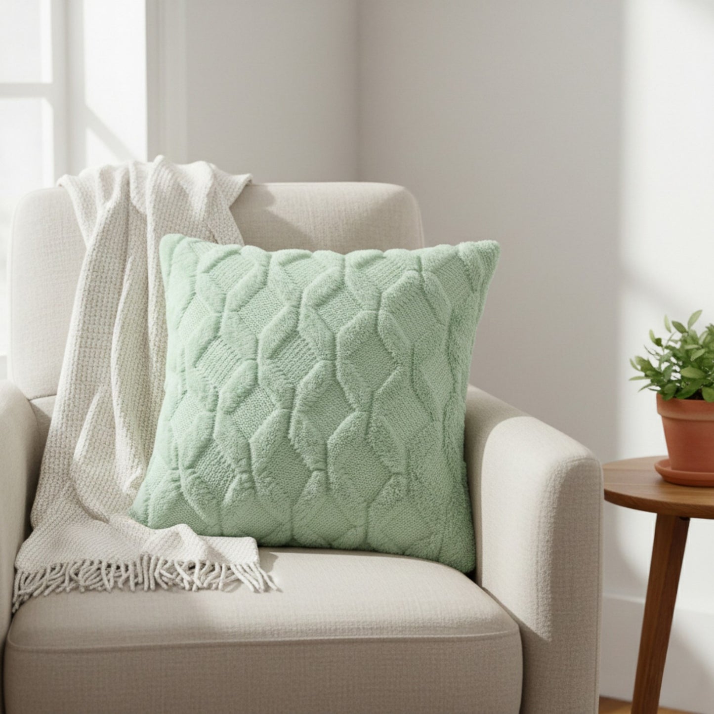Cable Textured Pillow Cover Decorative Square Cushion Case Single Piece 17.7x17.7in