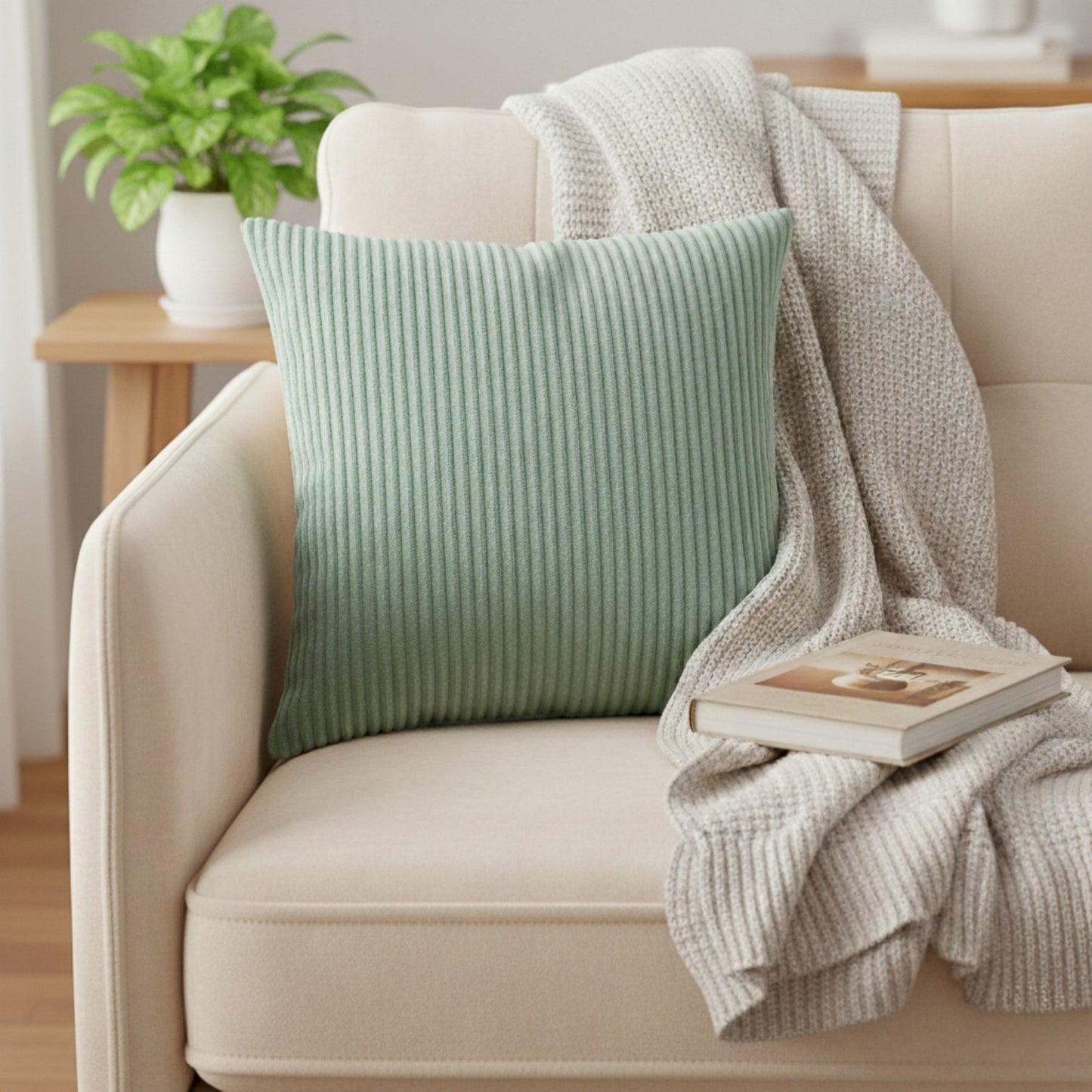 Ribbed Textured Pillow Cover Decorative Square Cushion Case Single Piece 17.7x17.7in