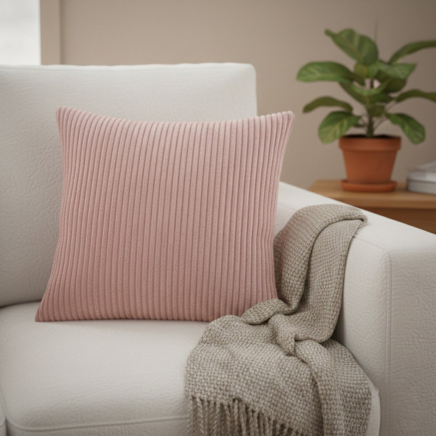 Ribbed Textured Pillow Cover Decorative Square Cushion Case Single Piece 17.7x17.7in