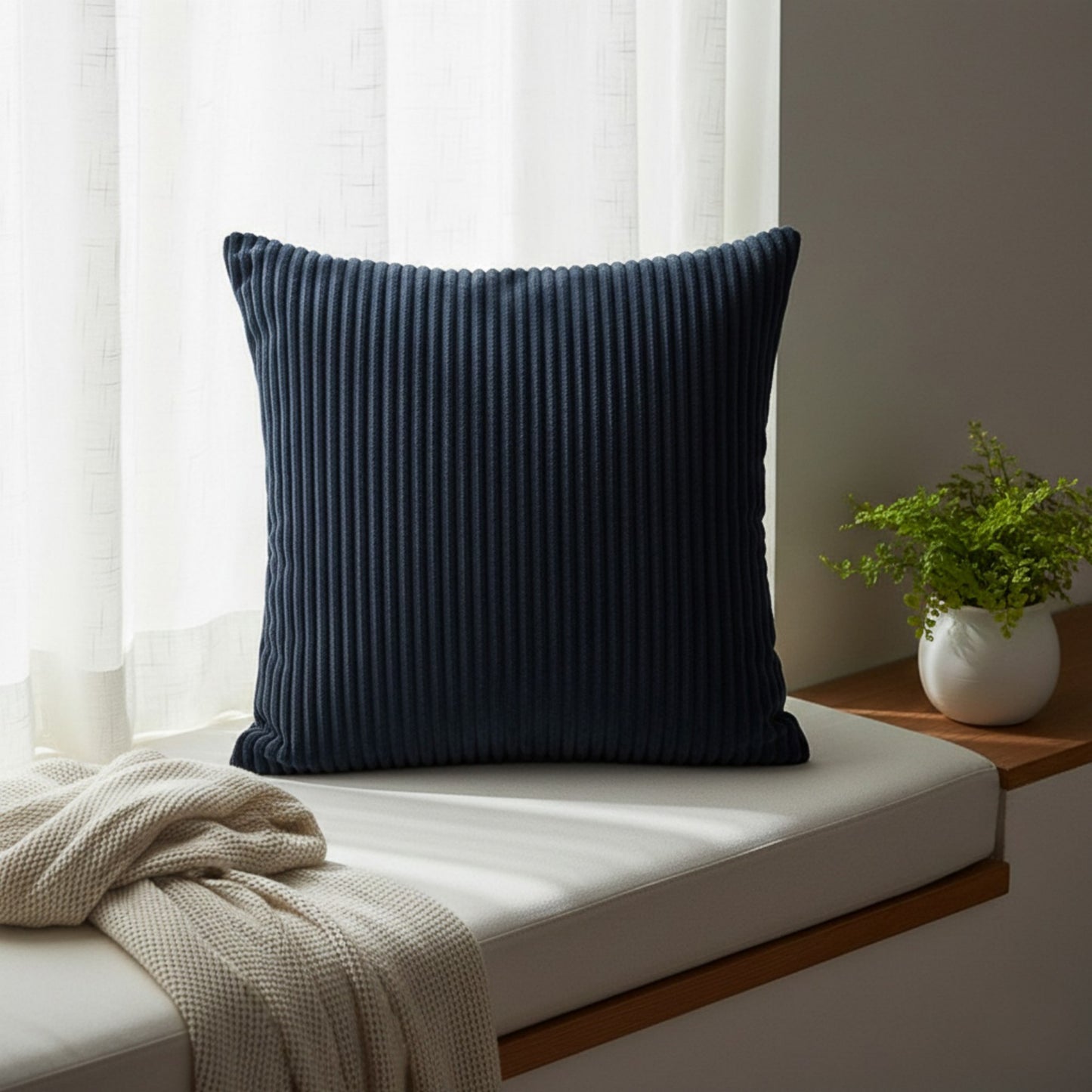 Ribbed Textured Pillow Cover Decorative Square Cushion Case Single Piece 17.7x17.7in