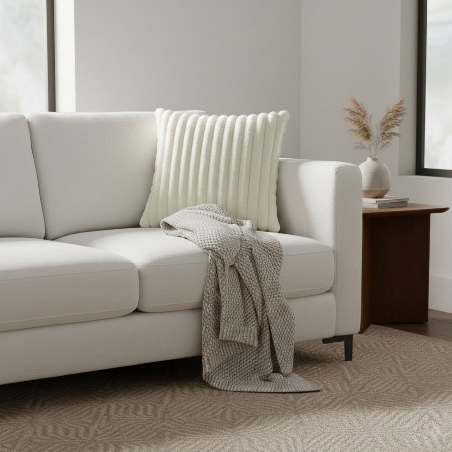Textured Corded Pillow Cover Decorative Square Cushion Case Single Piece 17.7x17.7in