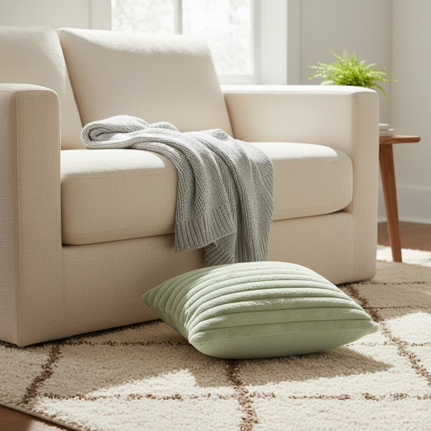 Textured Corded Pillow Cover Decorative Square Cushion Case Single Piece 17.7x17.7in
