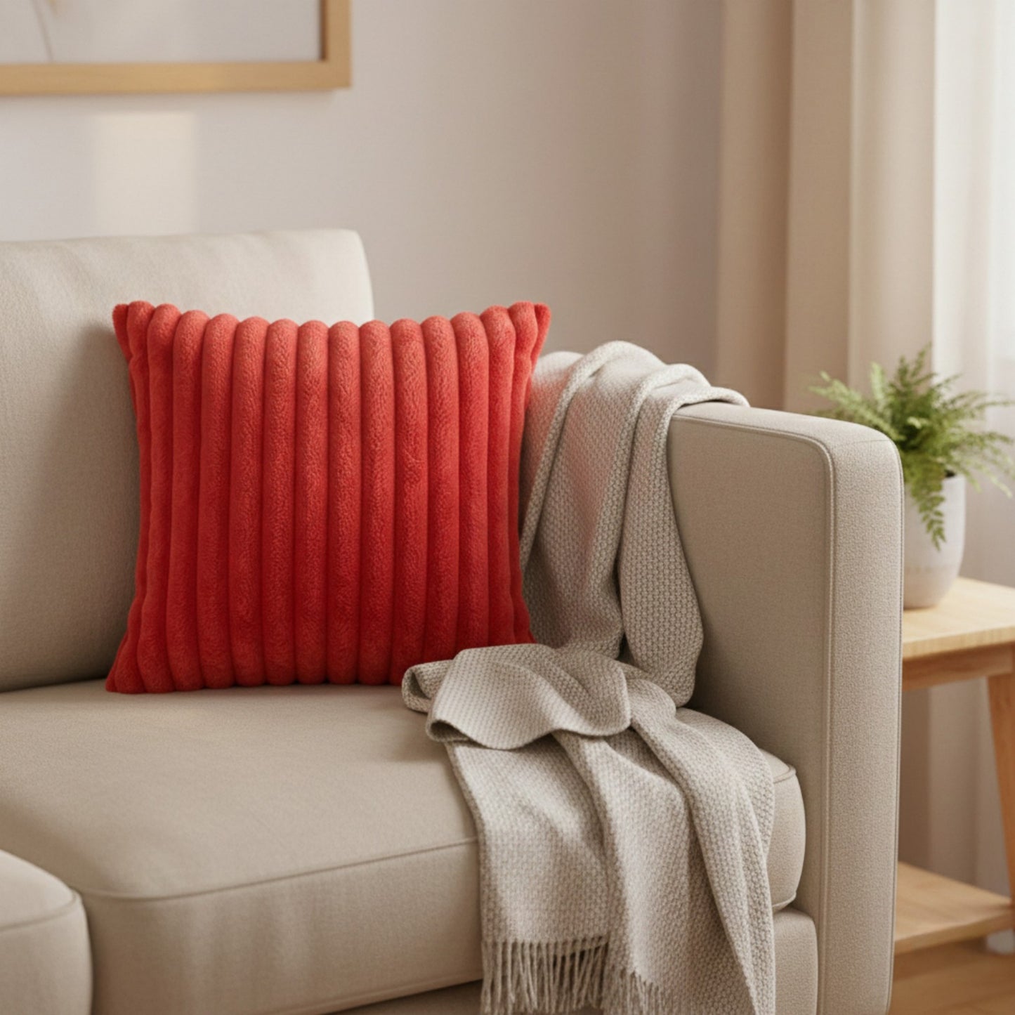Textured Corded Pillow Cover Decorative Square Cushion Case Single Piece 17.7x17.7in