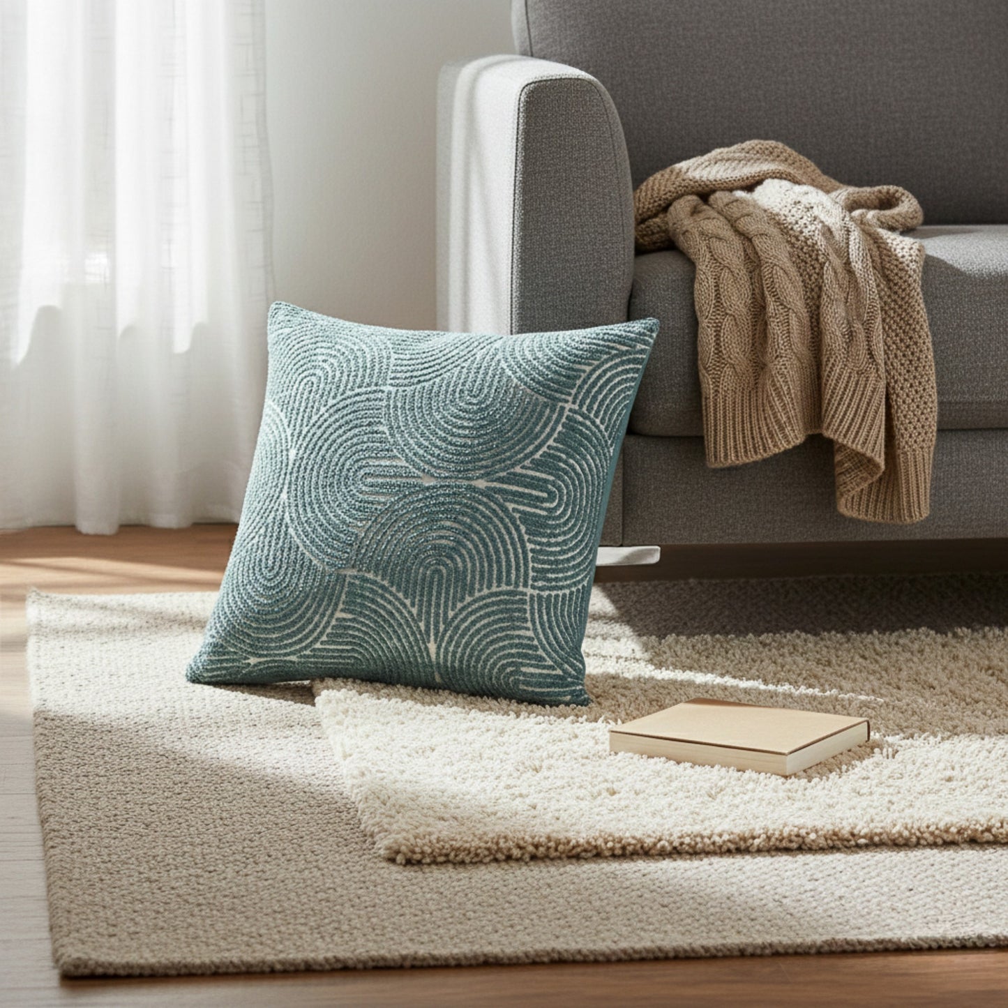 Textured Geometric Decorative Throw Pillow Cover Soft Woven Square Cushion Cover with Hidden Zipper 17.7x17.7in