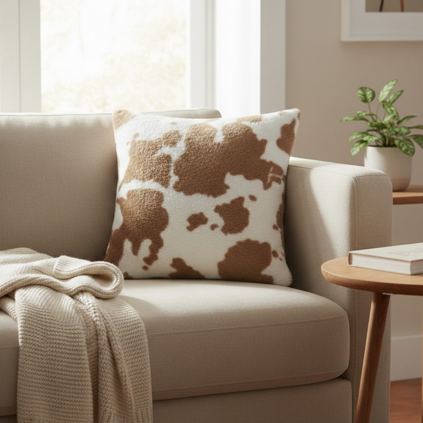 Cow Print Decorative Throw Pillow Covers 2-Pack Soft Plush Square Cushion Covers with Hidden Zipper 17.7x17.7in