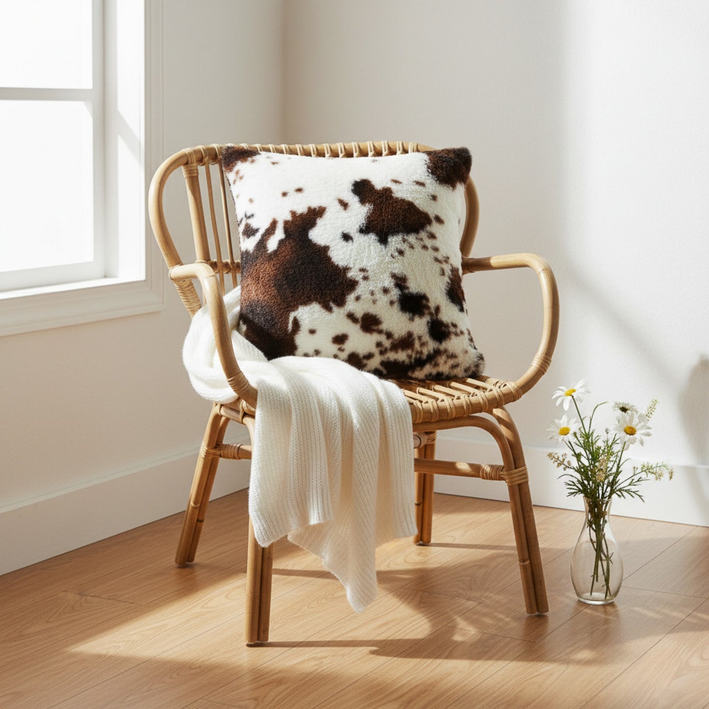 Cow Print Decorative Throw Pillow Covers 2-Pack Soft Plush Square Cushion Covers with Hidden Zipper 17.7x17.7in