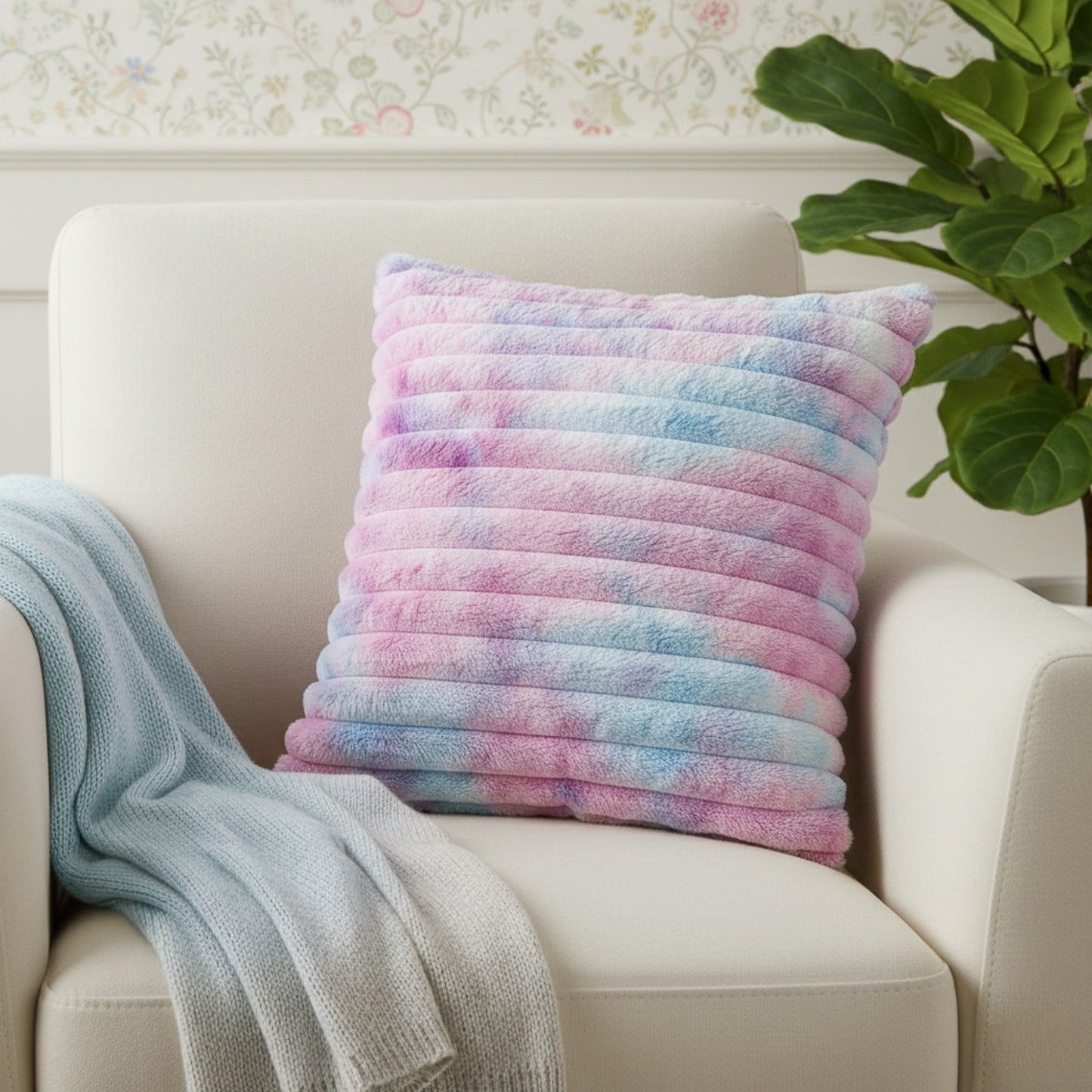 Plush Textured Decorative Throw Pillow 2 Pack with Ribbed Surface Square Accent Cushions 17.7x17.7in