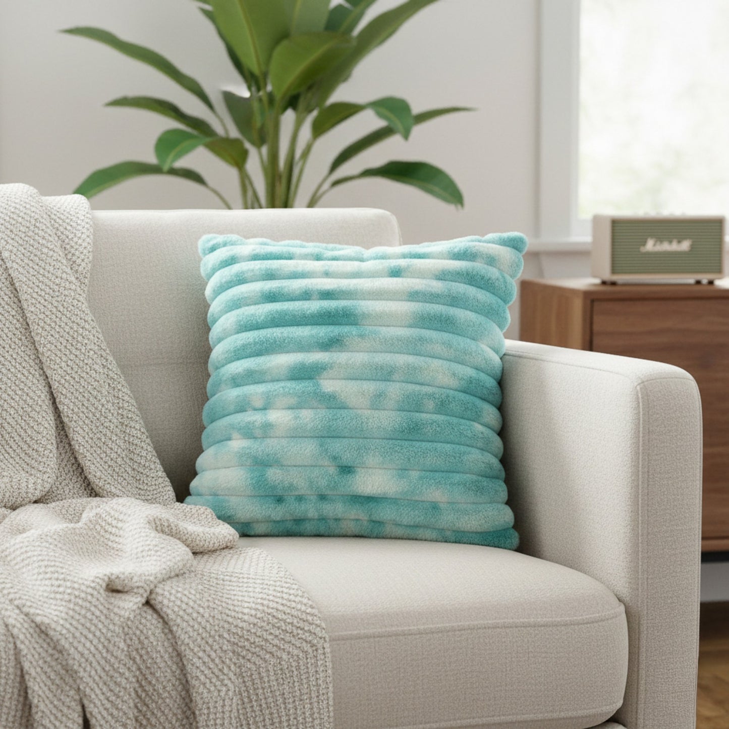 Plush Textured Decorative Throw Pillow 2 Pack with Ribbed Surface Square Accent Cushions 17.7x17.7in