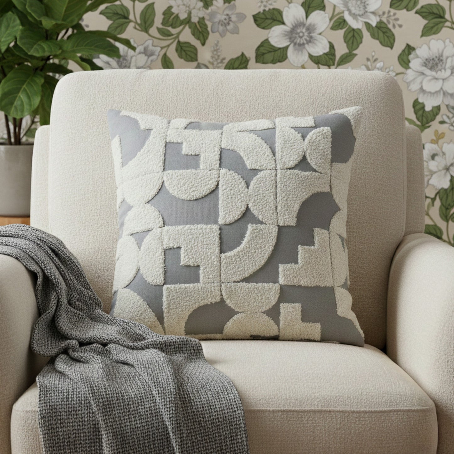 Textured Abstract Decorative Throw Pillow 2 Pack with Raised Geometric Pattern Square Accent Cushions 17.7x17.7in