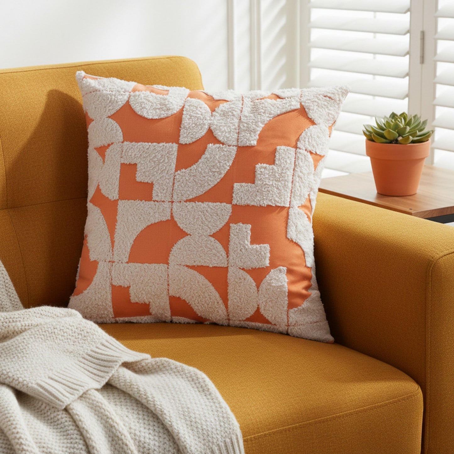 Textured Abstract Decorative Throw Pillow 2 Pack with Raised Geometric Pattern Square Accent Cushions 17.7x17.7in