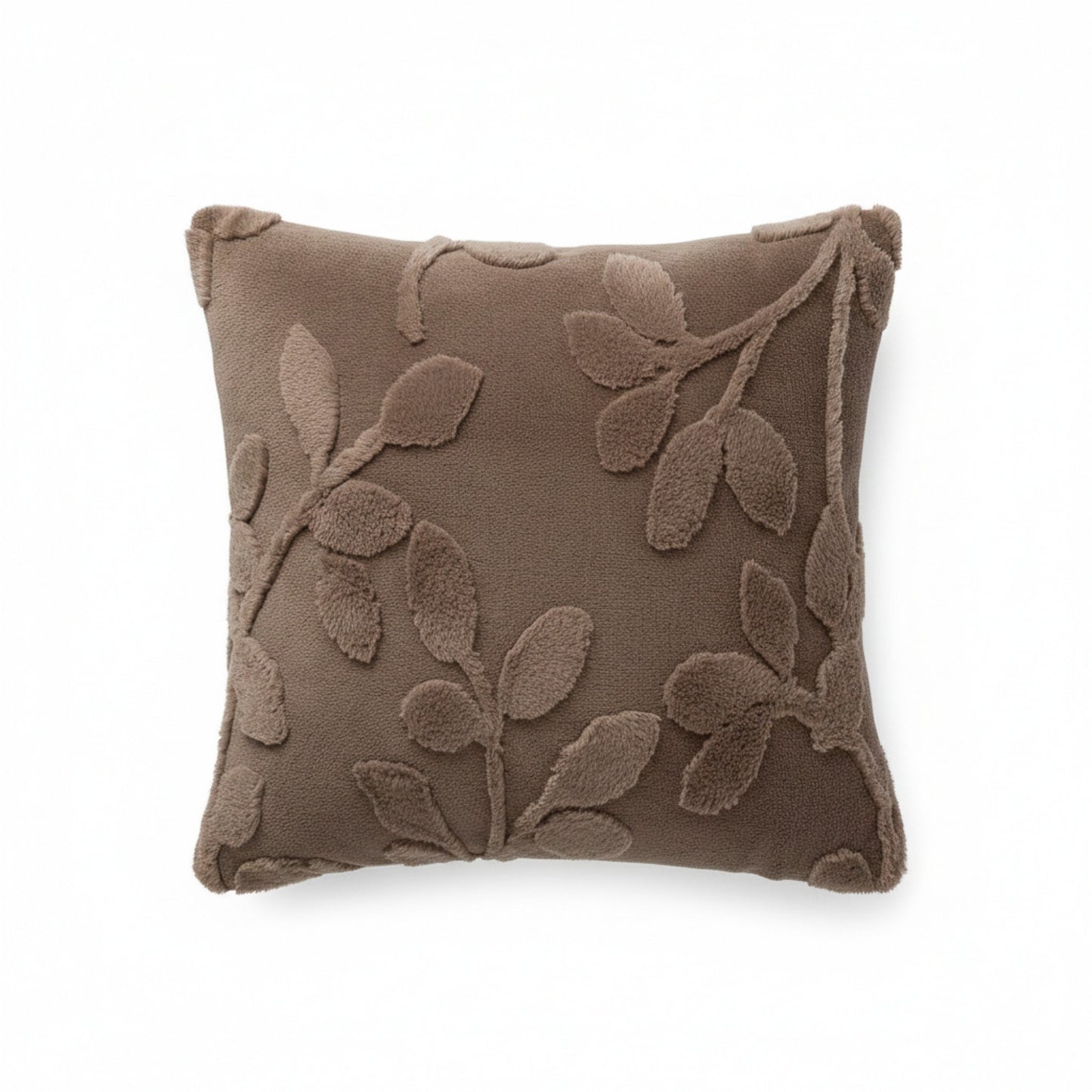 Textured Botanical Decorative Throw Pillow with Raised Leaf Embroidery Square Accent Cushion 17.7x17.7in