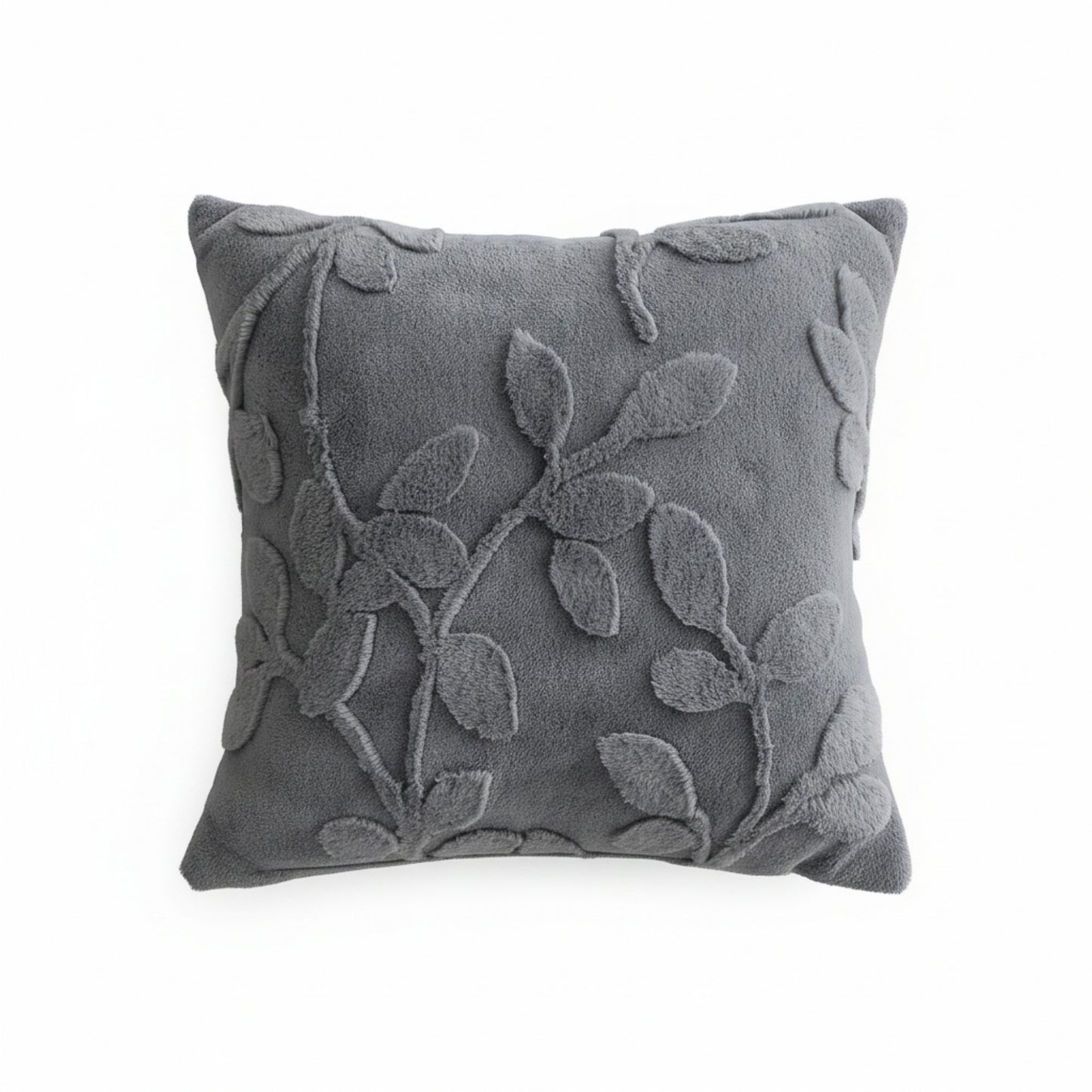 Textured Botanical Decorative Throw Pillow with Raised Leaf Embroidery Square Accent Cushion 17.7x17.7in