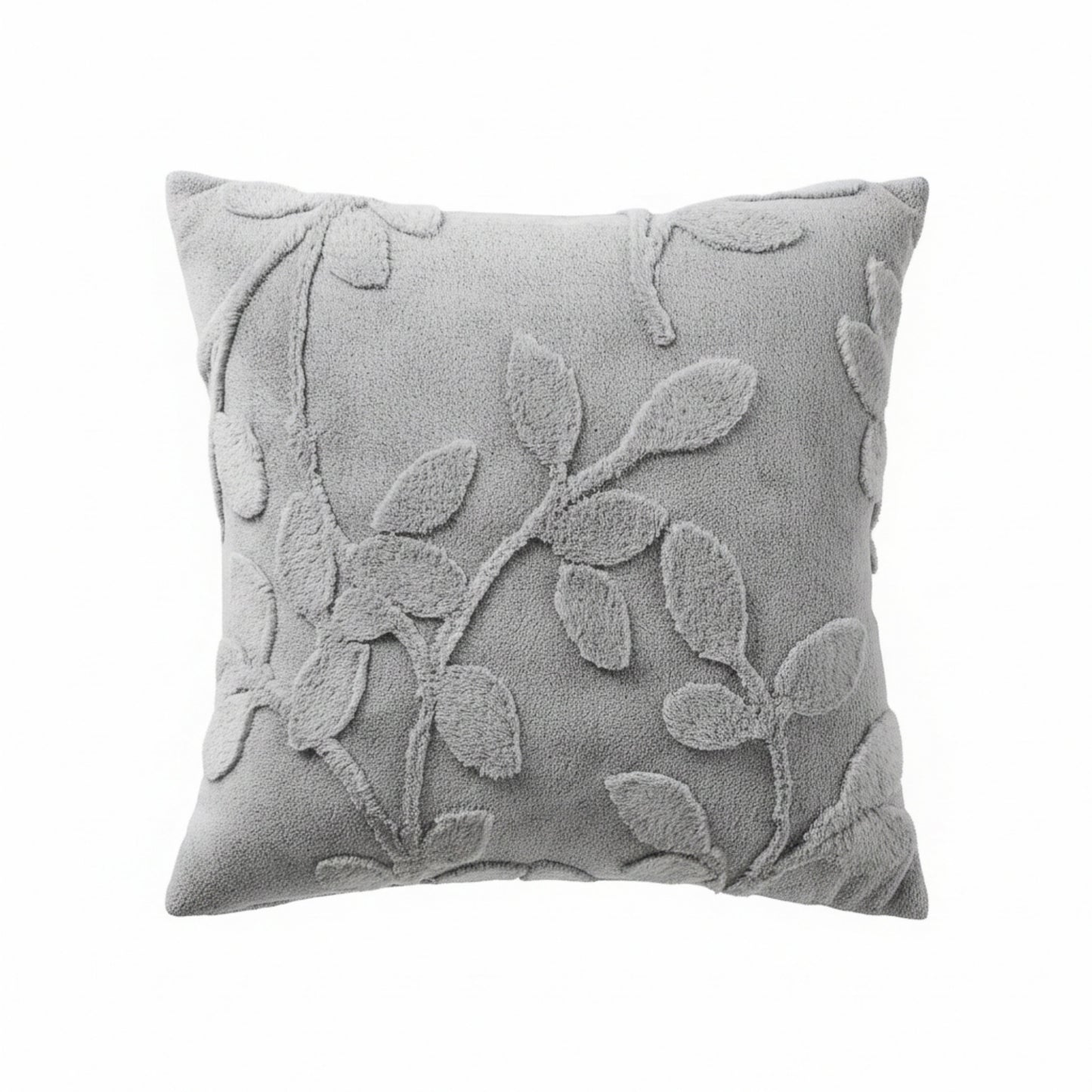 Textured Botanical Decorative Throw Pillow with Raised Leaf Embroidery Square Accent Cushion 17.7x17.7in
