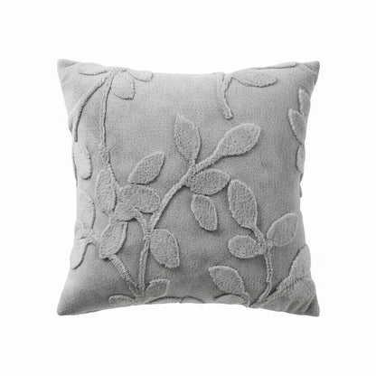 Textured Botanical Decorative Throw Pillow with Raised Leaf Embroidery Square Accent Cushion 17.7x17.7in