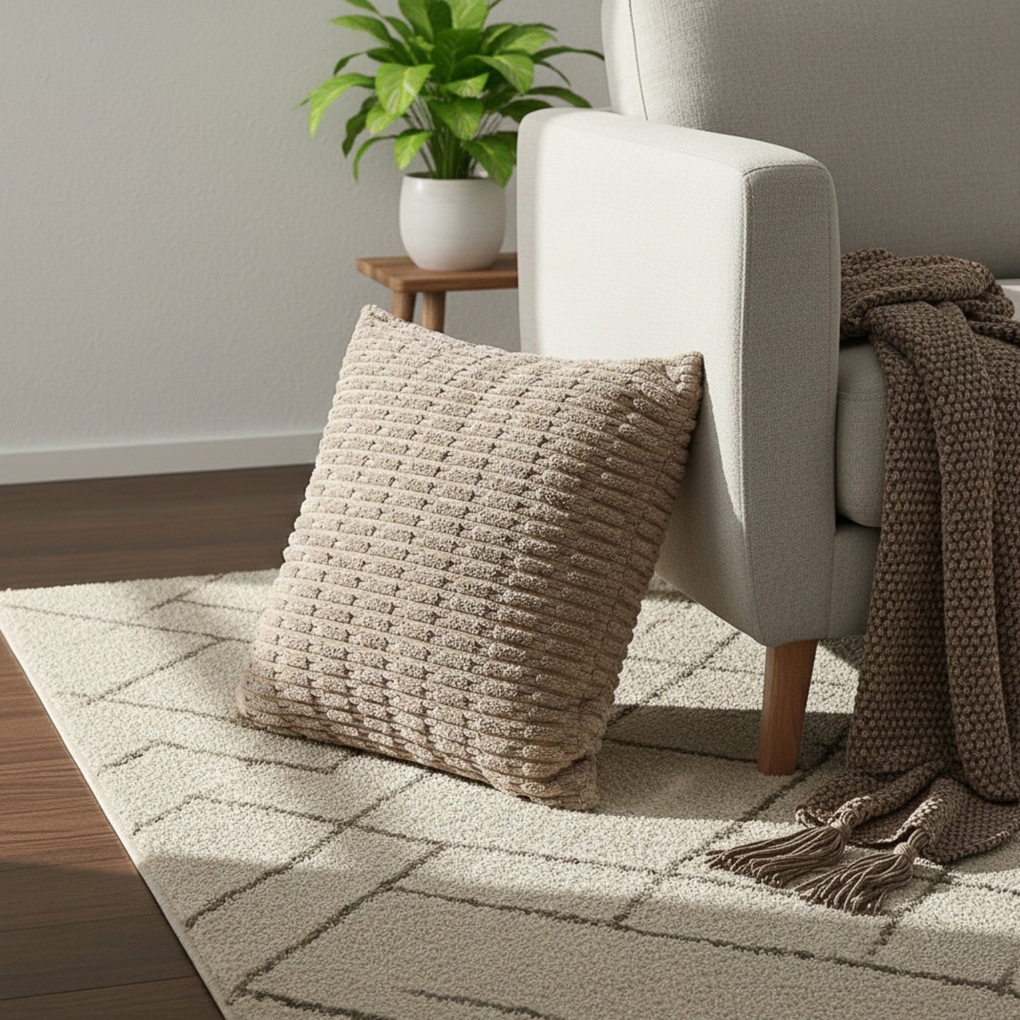 Textured Woven Decorative Throw Pillow with Raised Grid Pattern Square Accent Cushion 17.7x17.7in