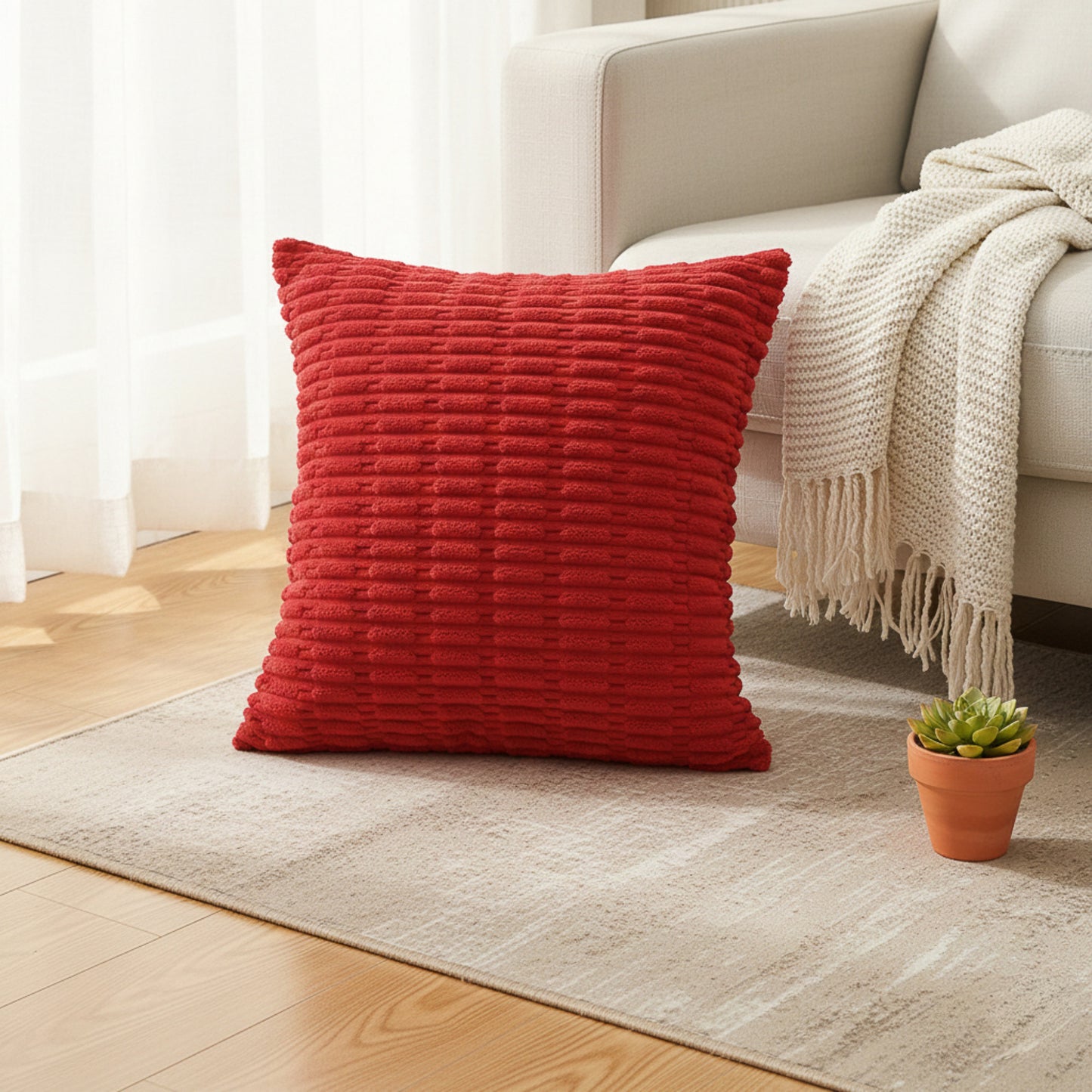 Textured Woven Decorative Throw Pillow with Raised Grid Pattern Square Accent Cushion 17.7x17.7in