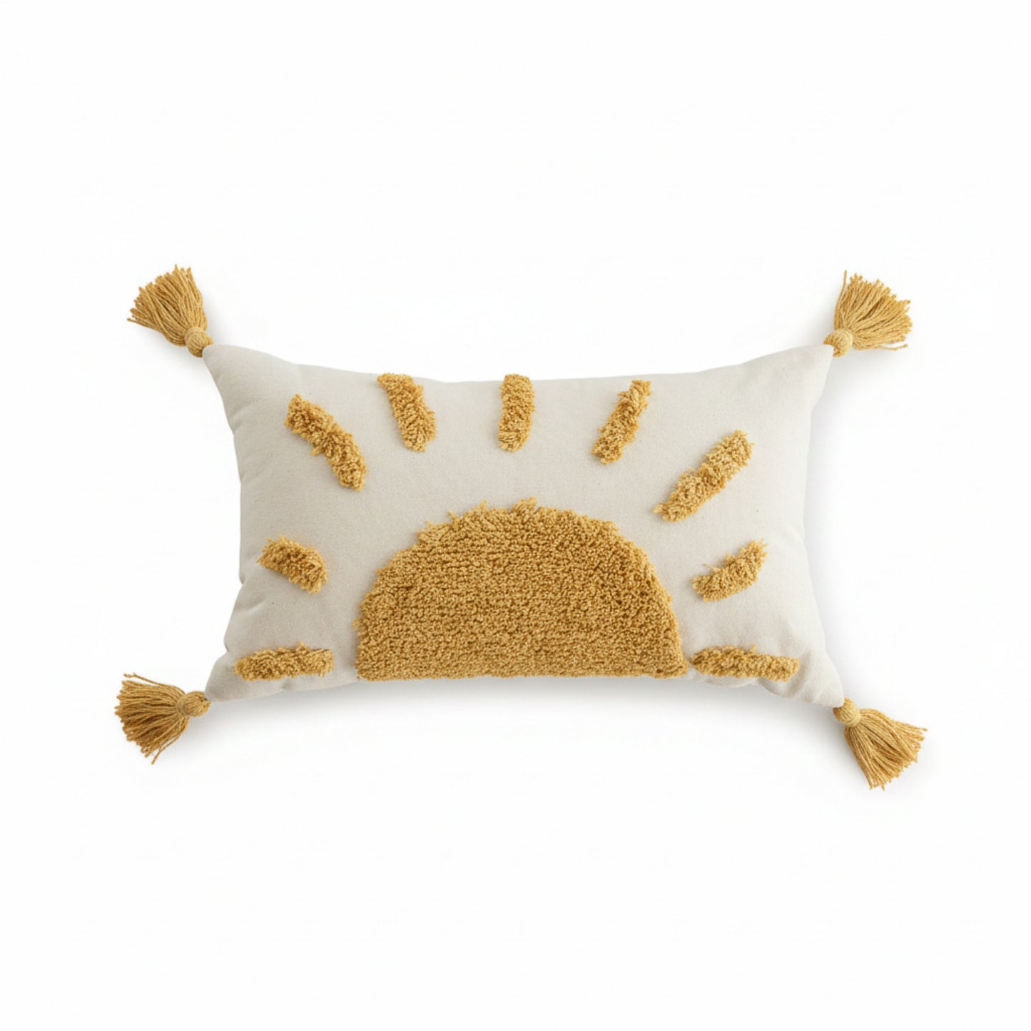 Tufted Sun Decorative Throw Pillow with Textured Embroidery and Tassel Corners
