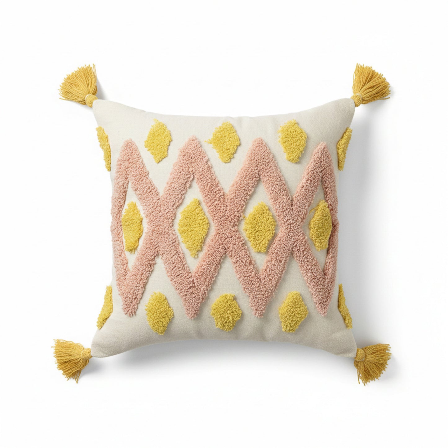 Tufted Sun Decorative Throw Pillow with Textured Embroidery and Tassel Corners