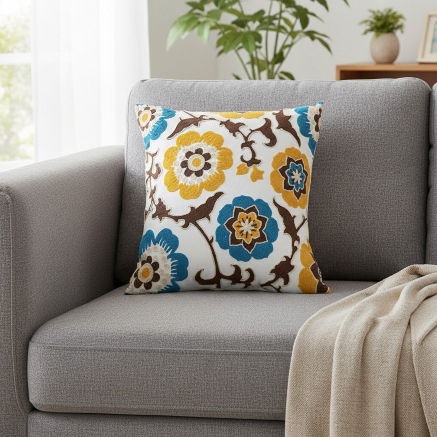 Decorative Floral Throw Pillow Cover Soft Textured Fabric Square Cushion Cover Single Pack