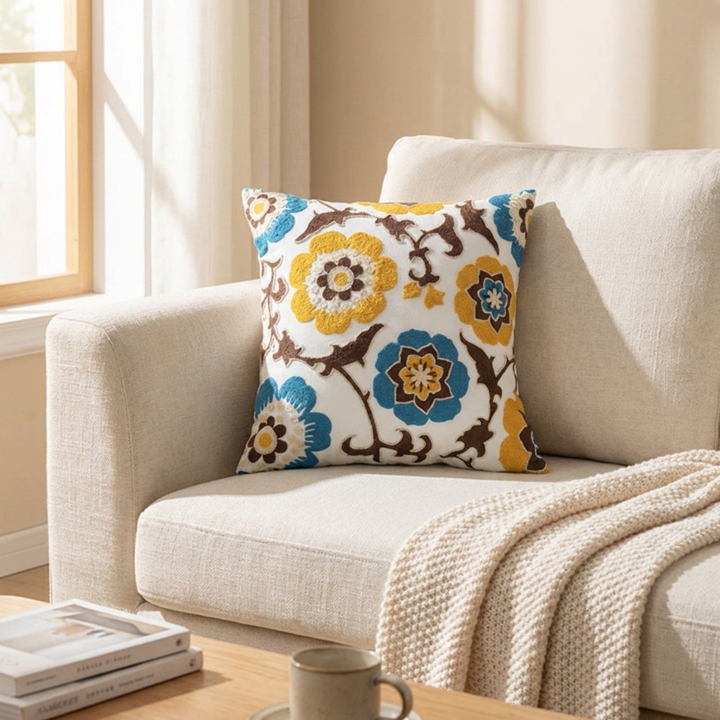 Decorative Floral Throw Pillow Cover Soft Textured Fabric Square Cushion Cover Single Pack