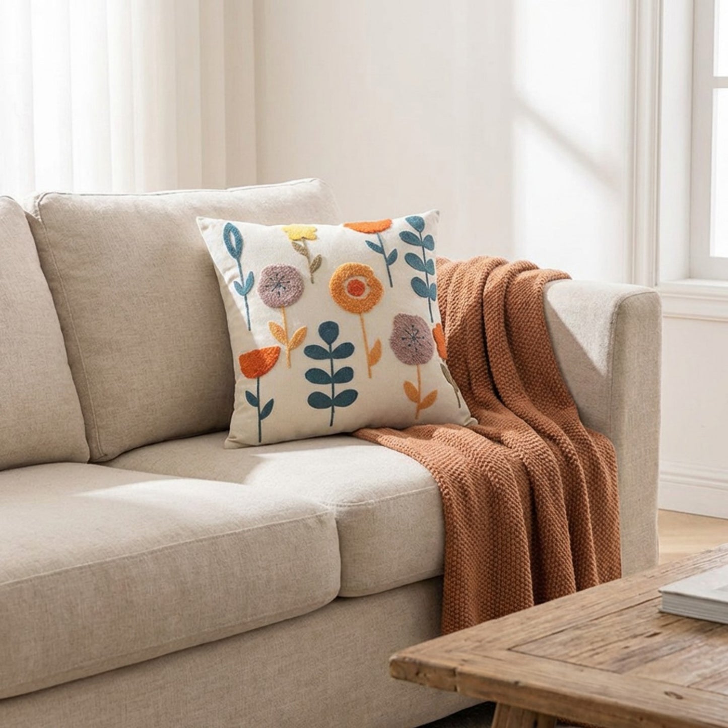 Decorative Floral Throw Pillow Cover Soft Textured Fabric Square Cushion Cover Single Pack