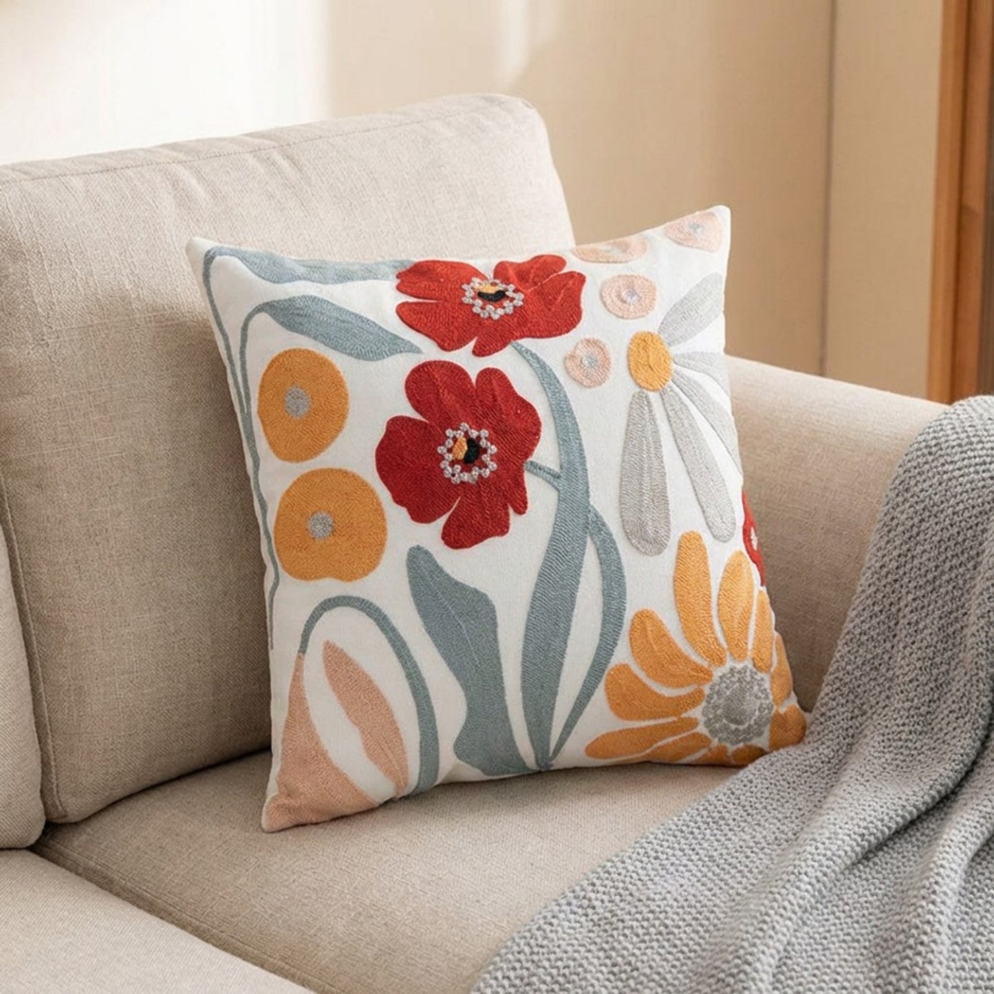Decorative Floral Throw Pillow Cover Soft Textured Fabric Square Cushion Cover Single Pack