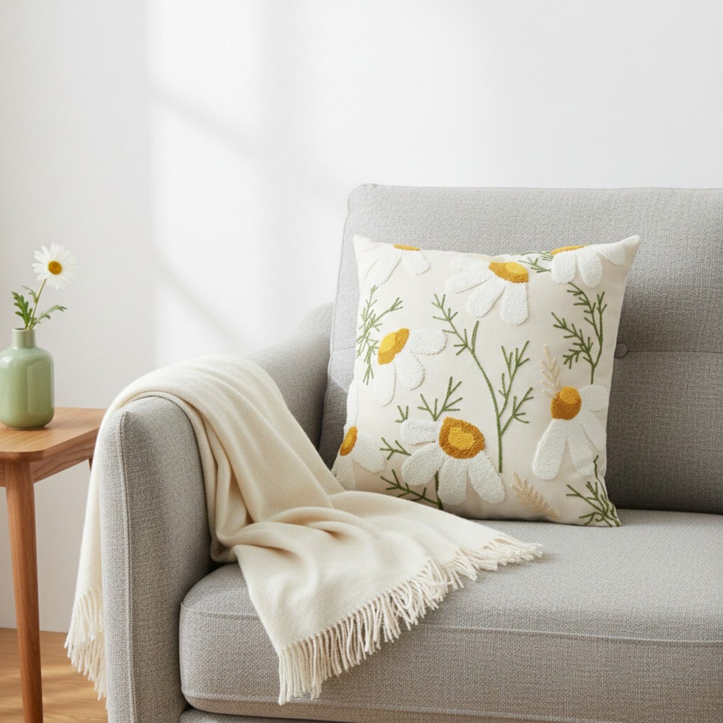 Decorative Floral Throw Pillow Cover Soft Textured Fabric Square Cushion Cover Single Pack
