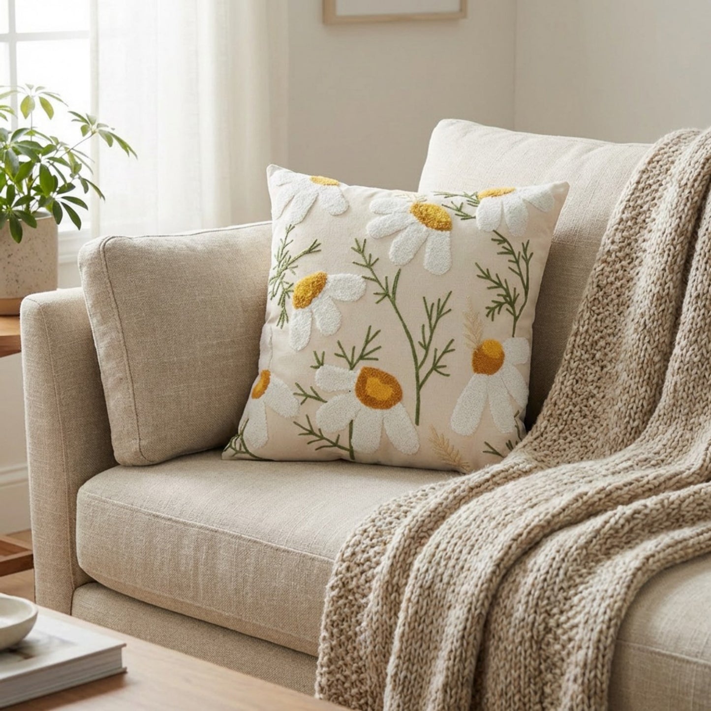 Decorative Floral Throw Pillow Cover Soft Textured Fabric Square Cushion Cover Single Pack