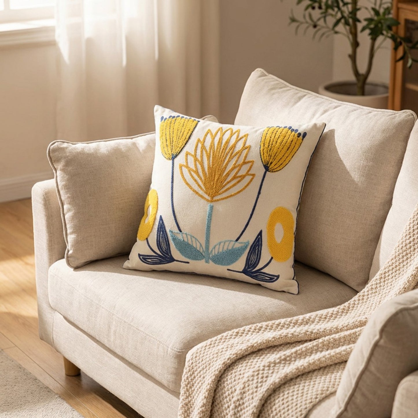 Decorative Floral Throw Pillow Cover Soft Textured Fabric Square Cushion Cover Single Pack