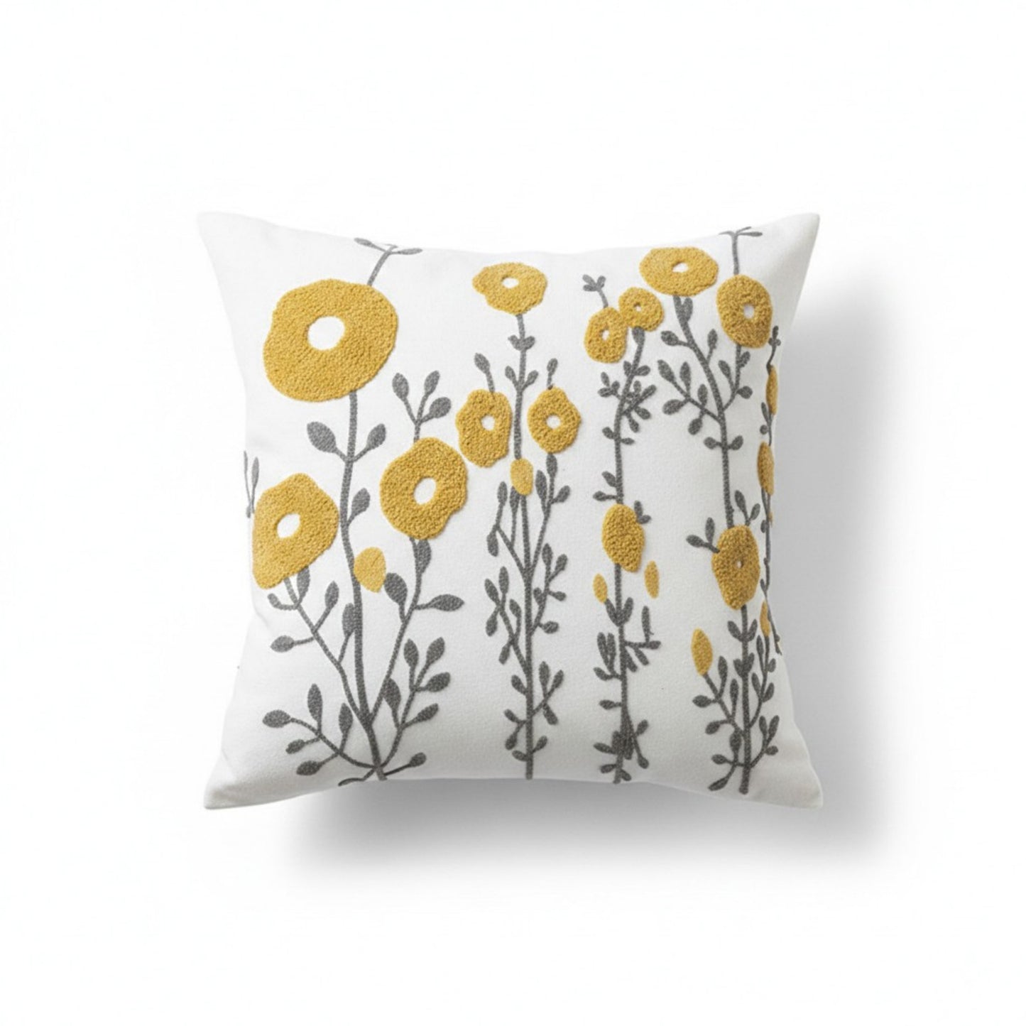 Decorative Embroidered Botanical Throw Pillow Cover Textured Fabric Square Cushion Cover Single Pack