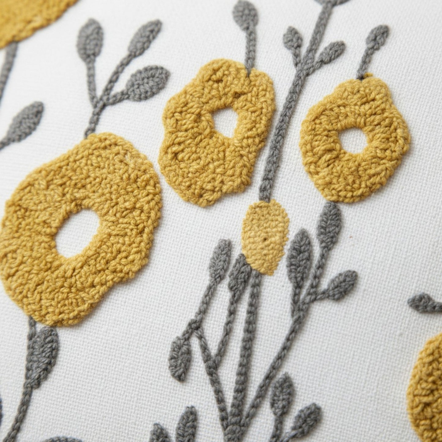 Decorative Embroidered Botanical Throw Pillow Cover Textured Fabric Square Cushion Cover Single Pack
