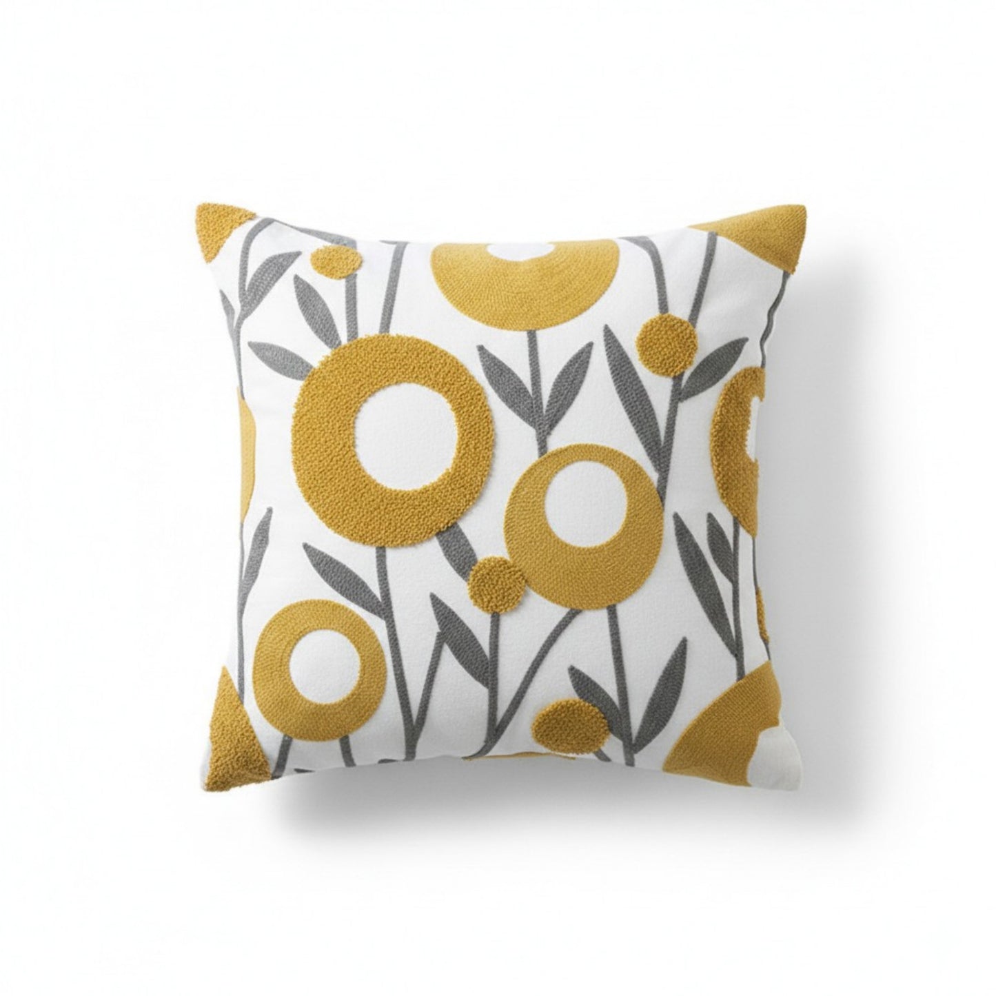 Decorative Embroidered Botanical Throw Pillow Cover Textured Fabric Square Cushion Cover Single Pack