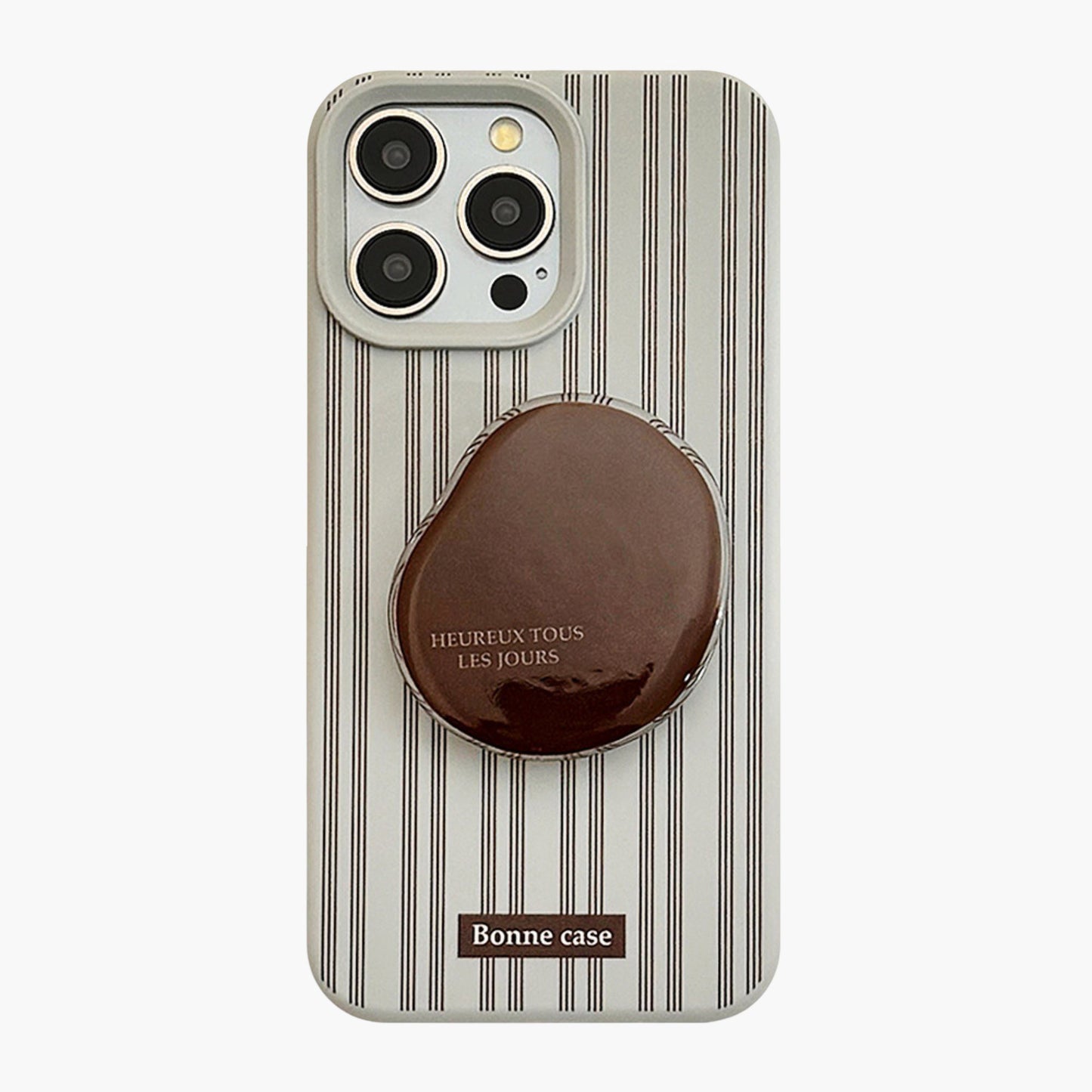 Striped Phone Case with Built In Phone Stand Raised Grip Accent Glossy Finish Slim Protective Cover